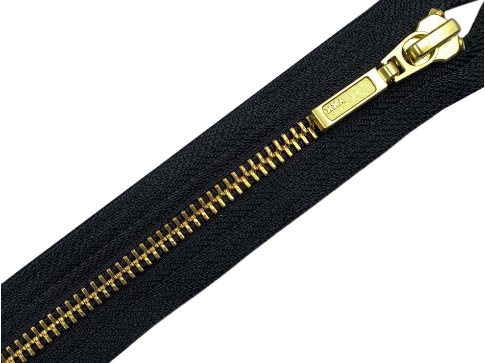 Металлическая молния золото YKK Т5, чёрний, цена за 1 шт (арт.12-g-bl)