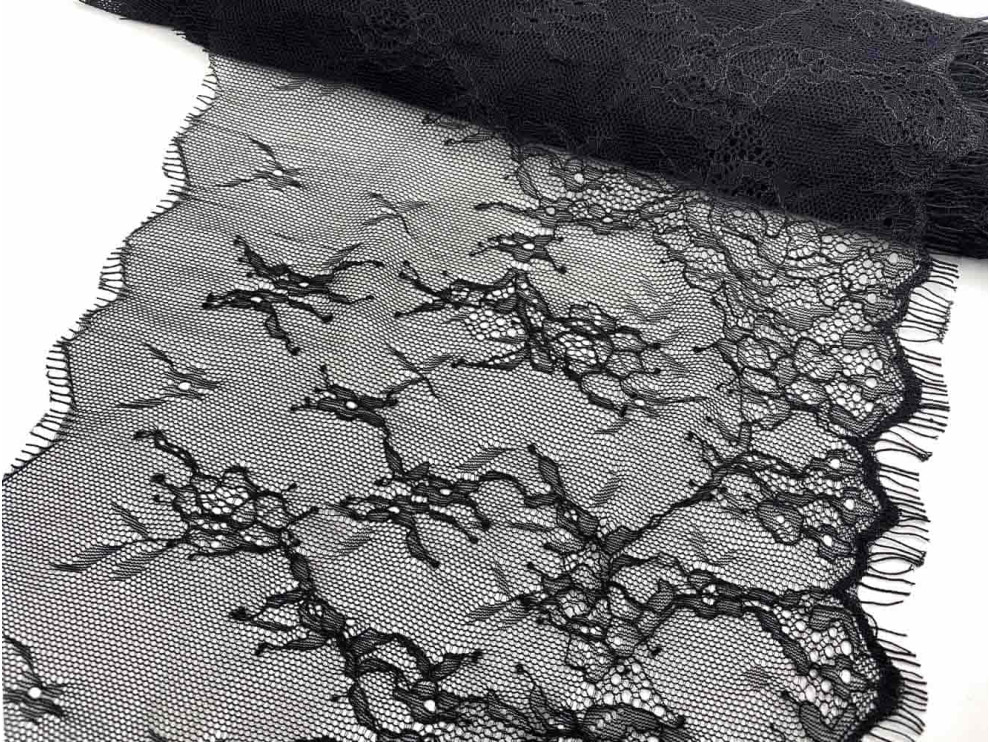 Кружево ажурное, французское 200мм, цвет чёрный, цена за 1 метр (арт.16011)