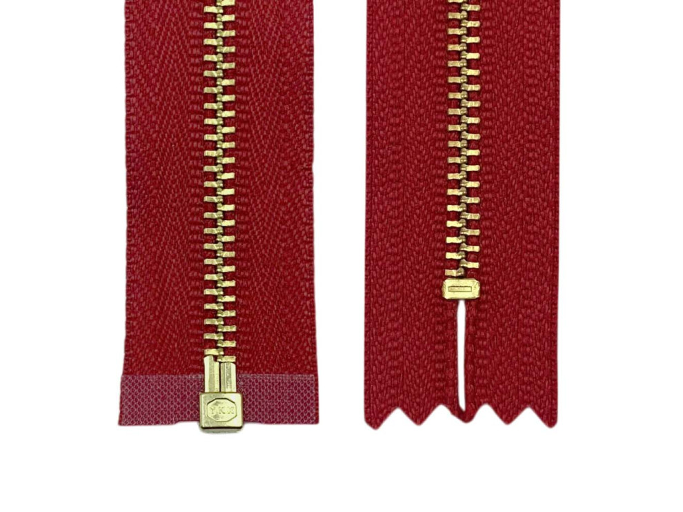Металлическая молния золото YKK Т3, красный, цена за 1 шт (арт.22-519-g)
