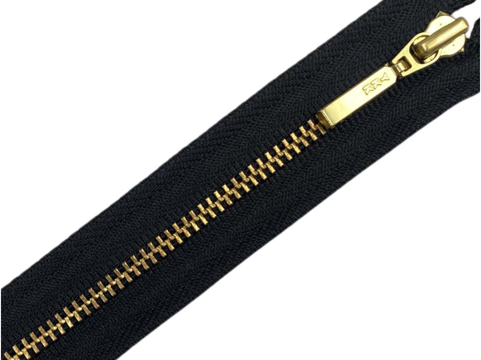 Металлическая молния золото YKK Т3, чёрный, цена за 1 шт (арт.22-bl-g)