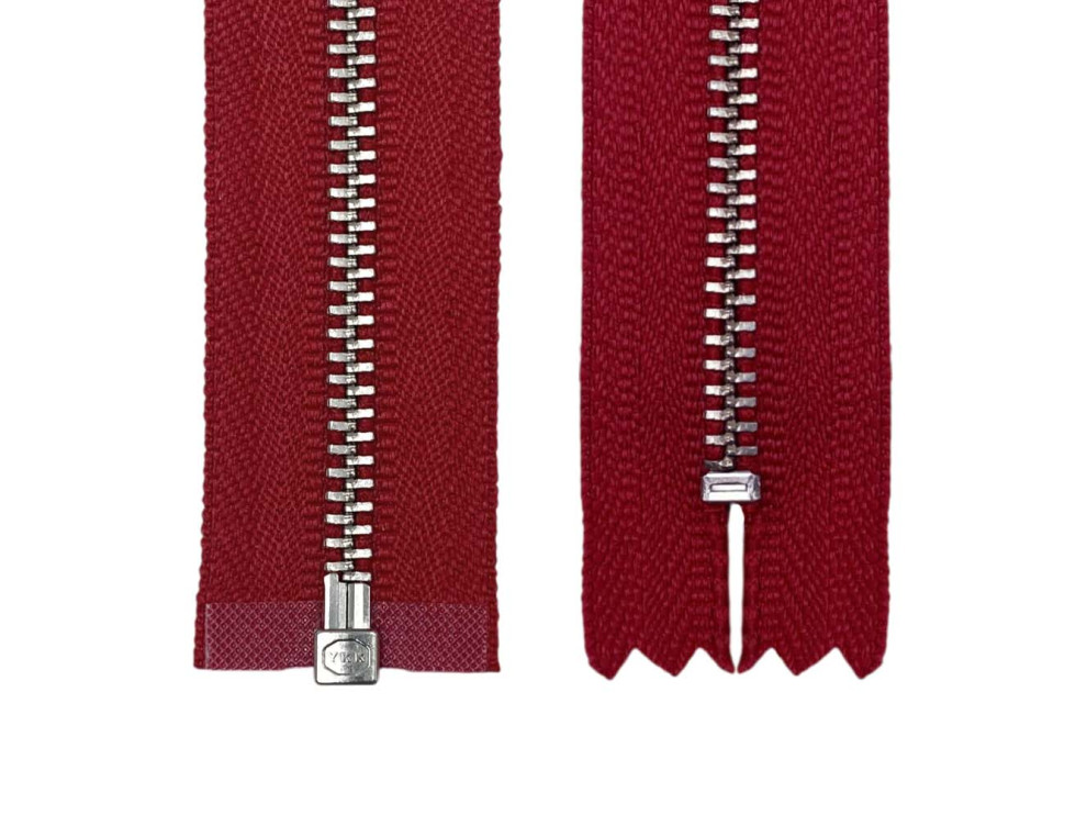 Металлическая молния никель YKK Т3, красный, цена за 1 шт (арт.24-519-n)