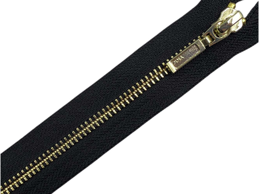 Металлическая молния белое золото YKK Т5, чёрный, цена за 1 шт (арт.25-bl-wg)
