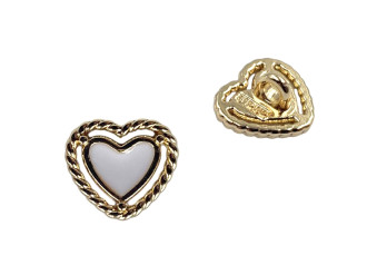 Пуговица металлическая рубашечная "Сердечко", золото с белым, цена за 1 шт (арт.35628-g-wh)