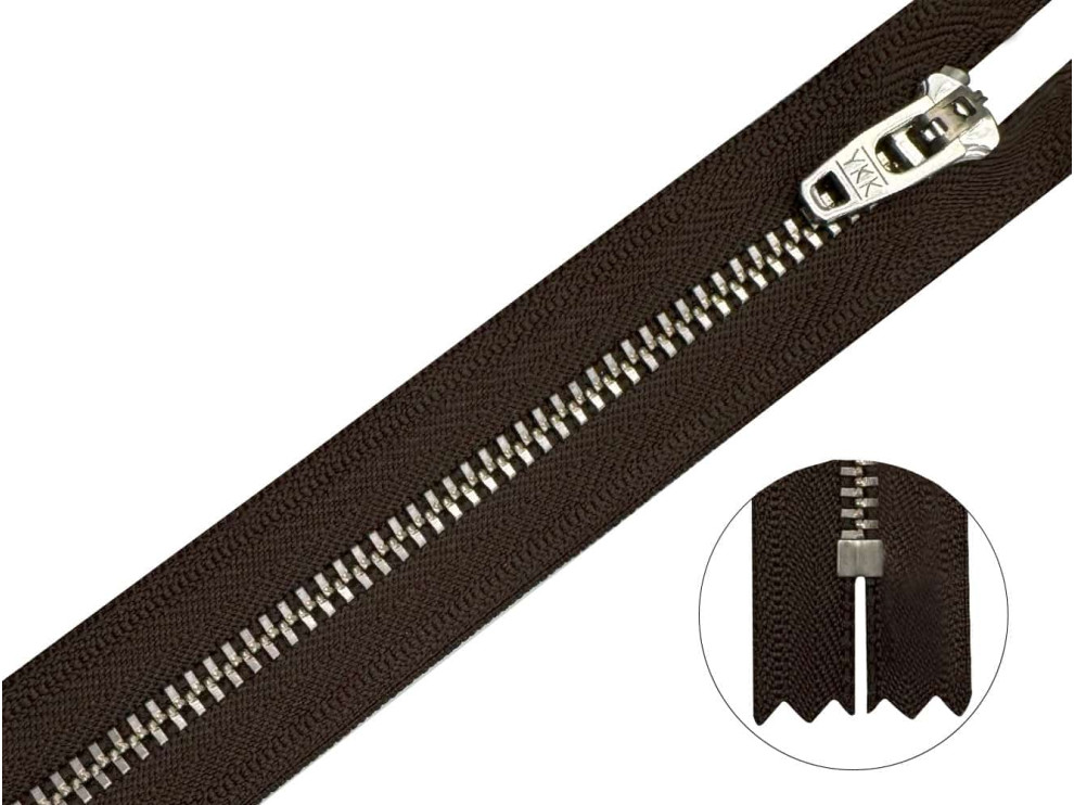 Джинсова блискавка YKK T3, 18 см, нікель, коричнева основа, ціна за 1 шт (арт.8/18n-088)