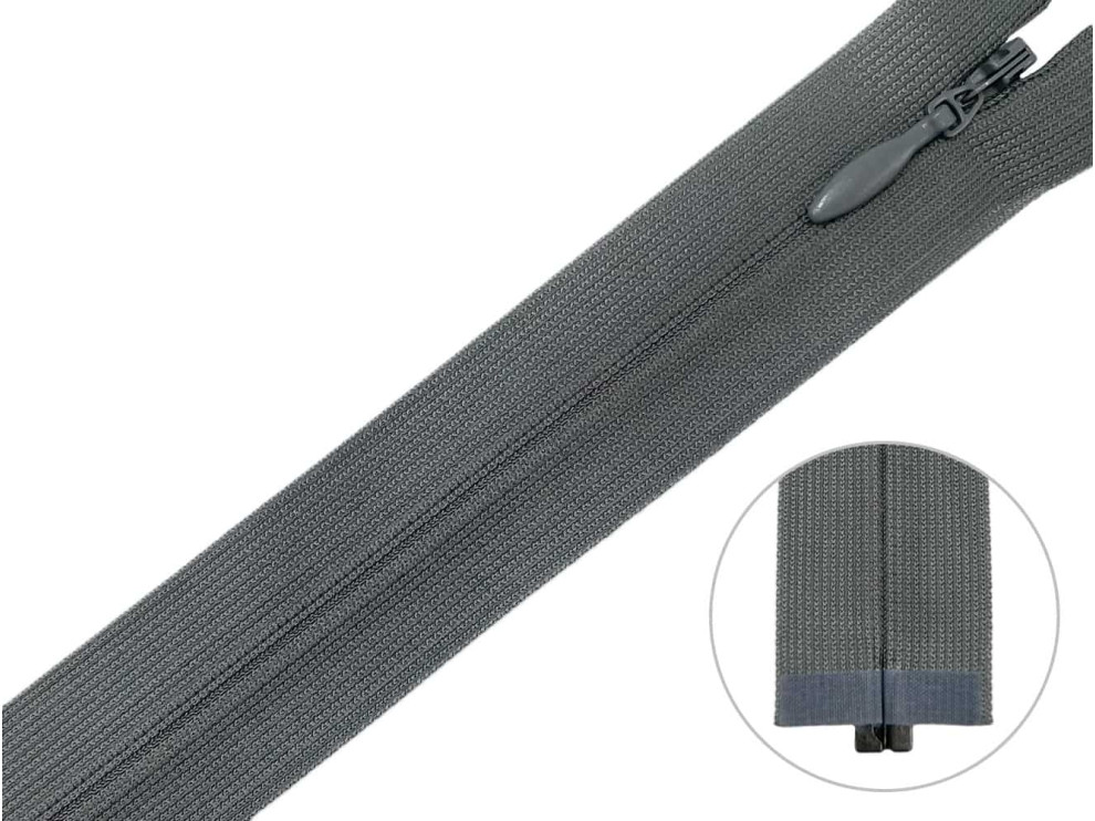 Потайная молния корсетная YKK, серый, 60 см, цена за 1 шт (арт.60-860)