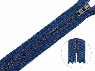 Джинсовая молния YKK T3, 20 см, тёмный никель, основа цвета индиго, цена за 1 шт (арт.10/20-bn)