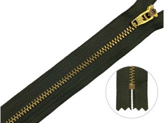 Джинсовая молния YKK T3, 12 см, золото, основа цвета хаки, цена за 1 шт (арт.5/12g-078)