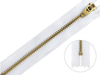 Джинсовая молния YKK T3, 12 см, золото, белая основа, цена за 1 шт (арт.5/12g-501)