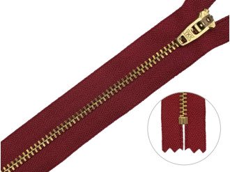 Джинсовая молния YKK T3, 18 см, золото, бордовая основа, цена за 1 шт (арт.1/18g-520)