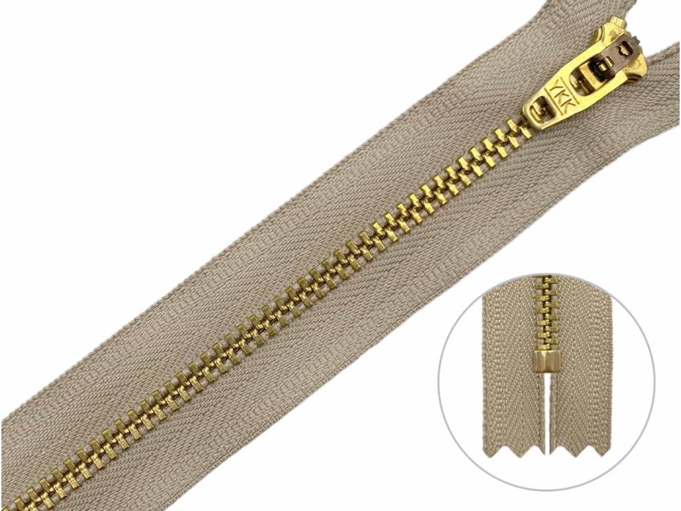 Джинсовая молния YKK T3, 12 см, золото, бежевая основа, цена за 1 шт (арт.5/12g-573)