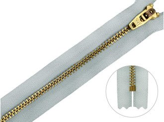 Джинсова блискавка YKK T3, 18 см, золото, сіро-блакитна основа, ціна за 1 шт (арт.1/18g-831)