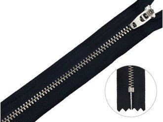 Джинсовая молния YKK T3, 18 см, никель, чёрная основа, цена за 1 шт (арт.8/18n-bl)