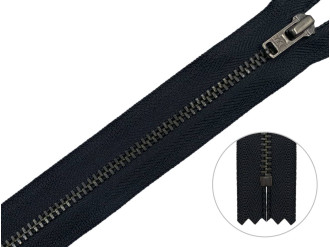 Джинсовая молния YKK T3, 20 см, тёмный никель, чёрная основа, цена за 1 шт (арт.9/20bn-bl)