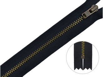 Джинсовая молния YKK T3, 20 см, бронза, чёрная основа, цена за 1 шт (арт.9/20br-bl)