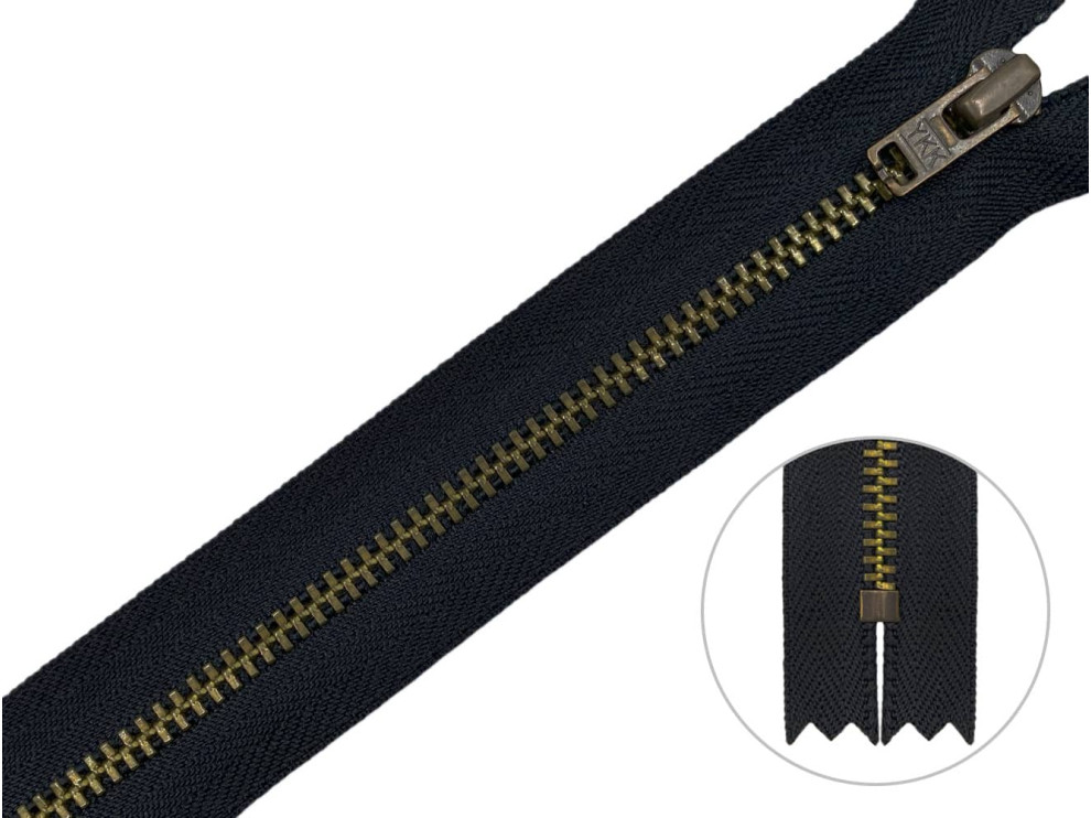 Джинсовая молния YKK T3, 20 см, бронза, чёрная основа, цена за 1 шт (арт.9/20br-bl)