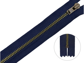 Джинсовая молния YKK T3, 20 см, бронза, синяя основа, цена за 1 шт (арт.9/20br-blue)