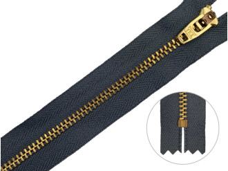 Джинсовая молния YKK T3, 18 см, золото, тёмно-серая основа, цена за 1 шт (арт.1/18g-182)