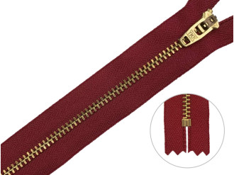 Джинсовая молния YKK T3, 18 см, золото, бордовая основа, цена за 1 шт (арт.1/18g-520)