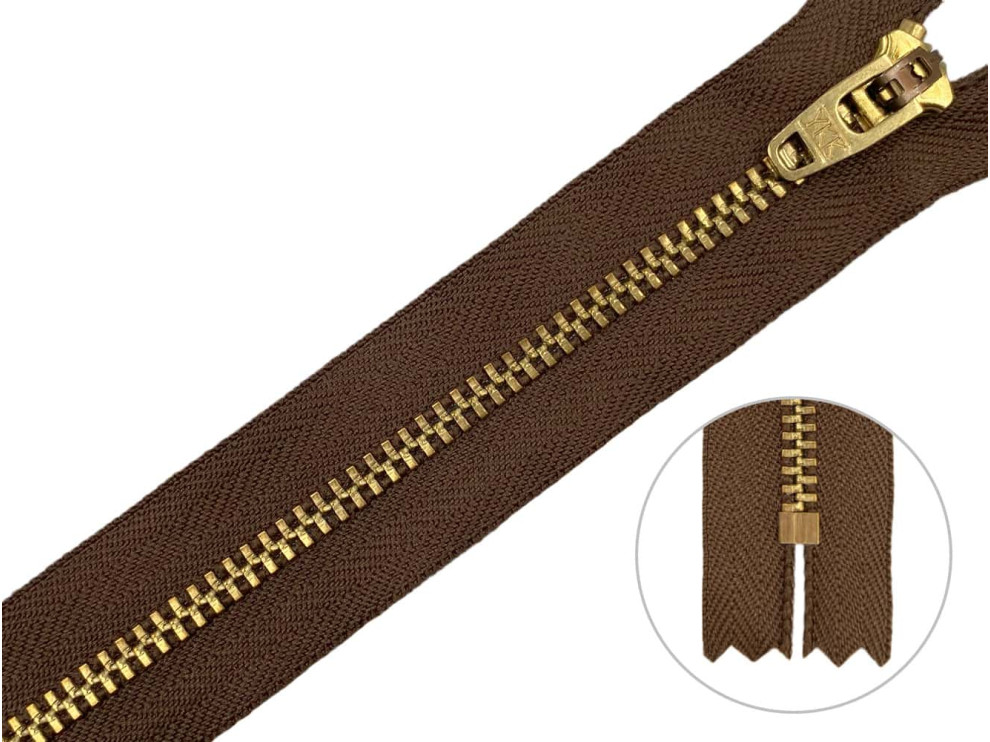 Джинсовая молния YKK T3, 18 см, золото, шоколадная основа, цена за 1 шт (арт.1/18g-568)