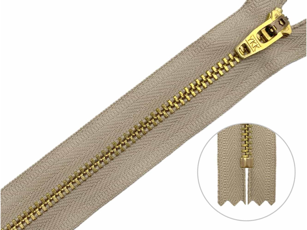 Джинсовая молния YKK T3, 18 см, золото, бежевая основа, цена за 1 шт (арт.1/18g-573)