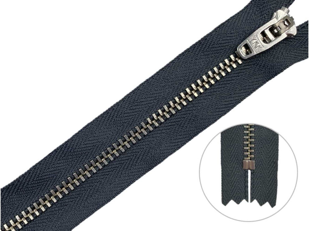 Джинсовая молния YKK T3, 18 см, никель, тёмно-серая основа, цена за 1 шт (арт.8/18n-182)