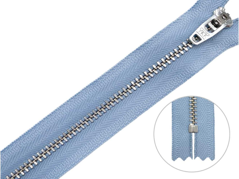 Джинсовая молния YKK T3, 18 см, никель, голубая основа, цена за 1 шт (арт.8/18n-232)