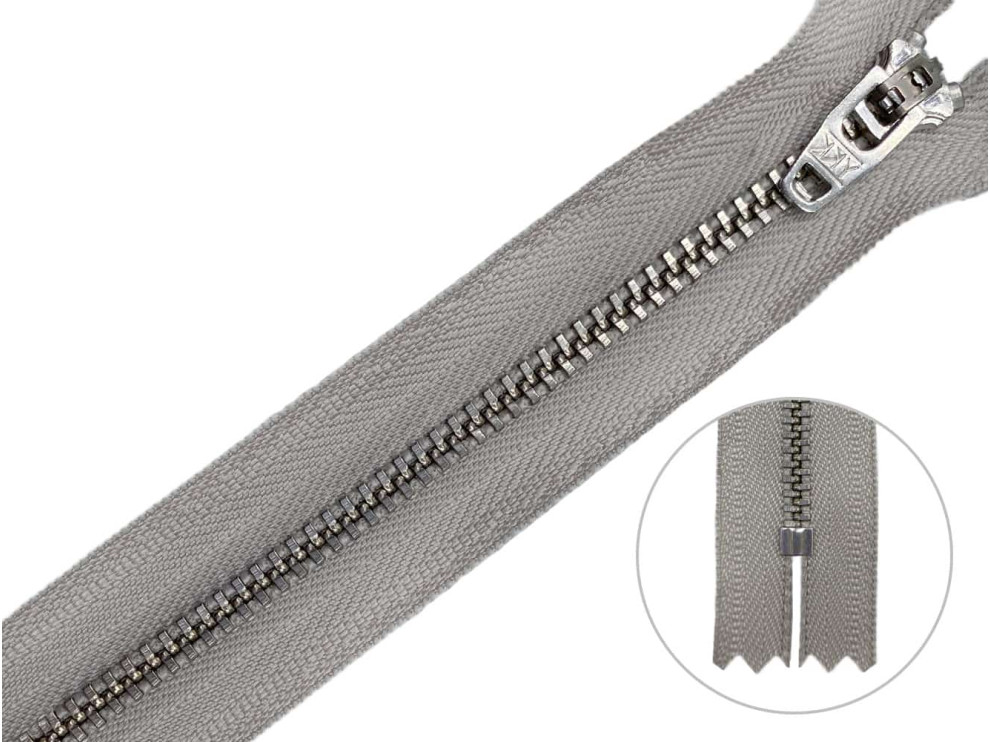 Джинсовая молния YKK T3, 18 см, никель, бежево-серая основа, цена за 1 шт (арт.8/18n-832)