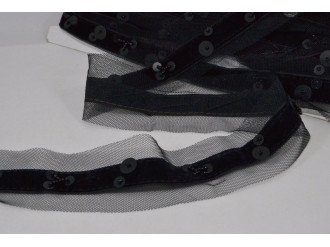 Тасьма декоративна 15 мм, чорний з паєтками, ціна за 1 метр (арт.1284)