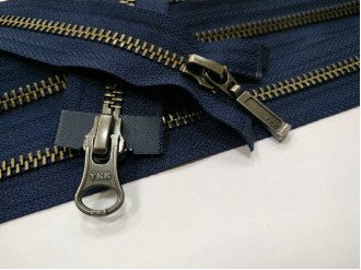 Металлическая молния тёмный никель YKK Т5, 2 бегунка, синий, цена за 1 шт (арт.21-100-058-bn)