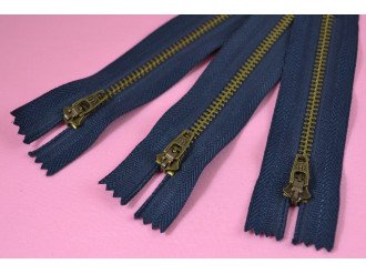 Джинсовая молния T4, бронза, синяя основа, цена за 1 шт (арт.1430-br-blue)